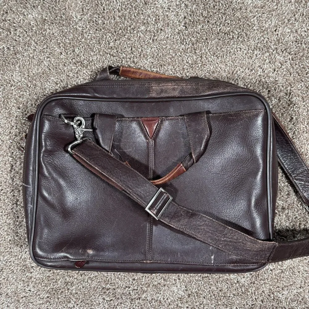 Johnston & Murphy Brown Leather Business Case Mens Laptop Shoulder Strap